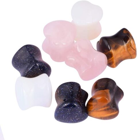 Oyaface 8 PCS Natural Stone Ear Plugs Set Piercing Gauges Black Pink Blue White in Saudi Arabia