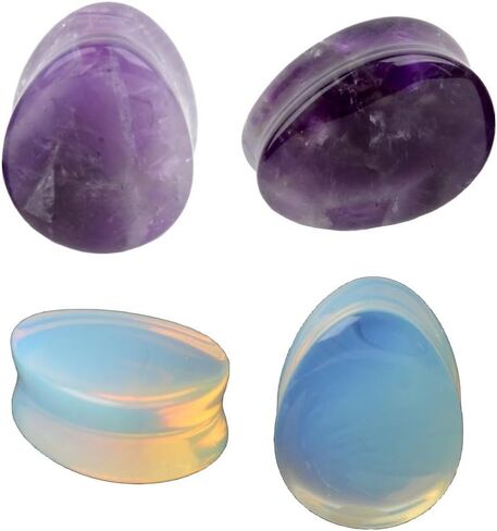2Pairs Opalite Moon Stone Amethyst Ear Gauges Plugs Tunnels Expanders Stretcher Natural Organic Stone Double Flared Piercing Body Jewelry in Kuwait