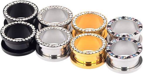 Stuppendux 4Pairs Stainless Steel with Zircon Double Flared Ear Gauges Tunnels Plugs Flesh Expander Earrings Body Piercing Jewelry Set for Women Men 2G-5/8 in Kuwait