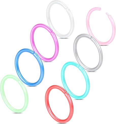 Oveta 8-32PCS 16G/20G Nose Rings Hoop Retainer Colorful Clear Bioflex Acrylic Septum Rings Cartilage Tragus Earrings Piercing Retainer Seamless Ring Hoop 5/16'' or 3/8'' in Saudi Arabia