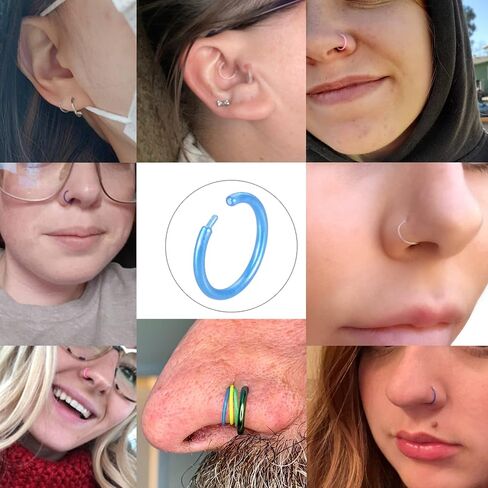 Oveta 8-32PCS 16G/20G Nose Rings Hoop Retainer Colorful Clear Bioflex Acrylic Septum Rings Cartilage Tragus Earrings Piercing Retainer Seamless Ring Hoop 5/16'' or 3/8'' in Kuwait