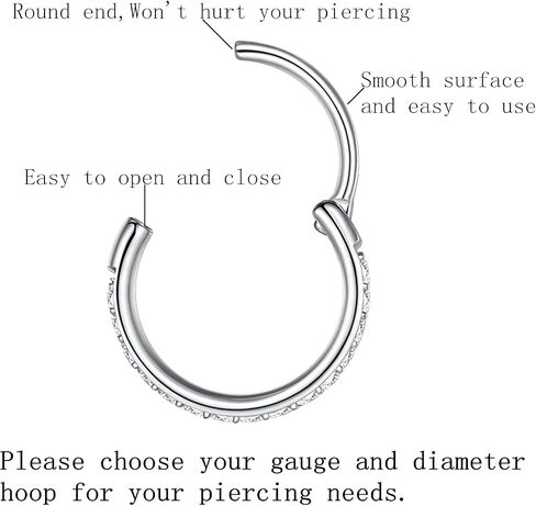 LOVEBODYJEWELRY 316L Surgical Steel Seamless Nose Ring Cartilage Hoop Silver/Gold/Rose Gold/Black 16G 18G 20G 6mm-12mm CZ Paved Helix Rook Tragus Lobe Body Pierecing Jewelry Segment Clicker Lip Rings Rook Earrings in Saudi Arabia