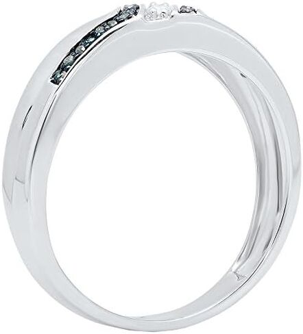 Dazzlingrock Collection Sterling Silver Mens Round Blue Color Enhanced Diamond Wedding Band 1/5 ctw in Kuwait