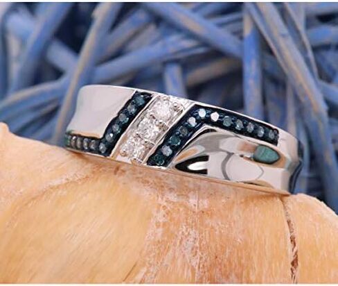 Dazzlingrock Collection Sterling Silver Mens Round Blue Color Enhanced Diamond Wedding Band 1/5 ctw in Kuwait