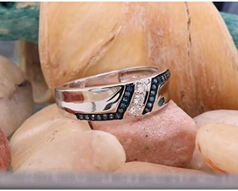 Dazzlingrock Collection Sterling Silver Mens Round Blue Color Enhanced Diamond Wedding Band 1/5 ctw in Kuwait