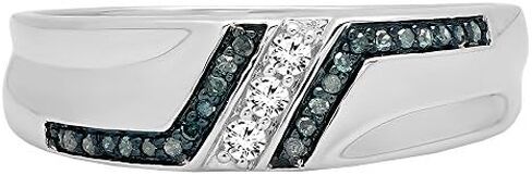 Dazzlingrock Collection Sterling Silver Mens Round Blue Color Enhanced Diamond Wedding Band 1/5 ctw in Kuwait