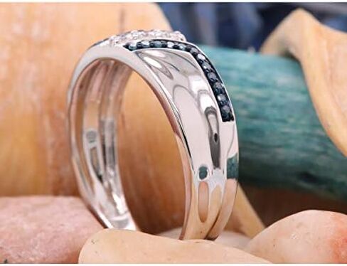 Dazzlingrock Collection Sterling Silver Mens Round Blue Color Enhanced Diamond Wedding Band 1/5 ctw in Kuwait