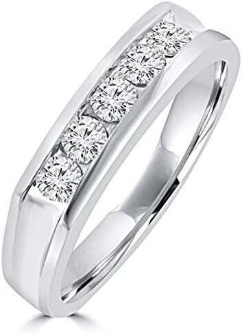 Madina Jewelry 0.50 ct Men's Round Cut Diamond Wedding Band in 14 kt White Gold in Saudi Arabia