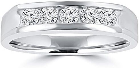 Madina Jewelry 0.50 ct Men's Round Cut Diamond Wedding Band in 14 kt White Gold in Saudi Arabia