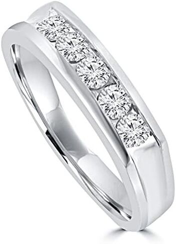 Madina Jewelry 0.50 ct Men's Round Cut Diamond Wedding Band in 14 kt White Gold in Saudi Arabia