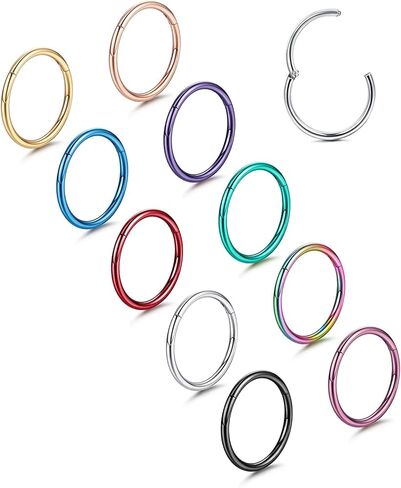 Besteel 10 قطع 16-18G حلقات الأنف المفصلية هيليكس الغضروف Daith هوب أقراط للنساء الرجال الحاجز الزنمة النائمة محارة ثقب القرط مجموعة 8-12 مم in Kuwait