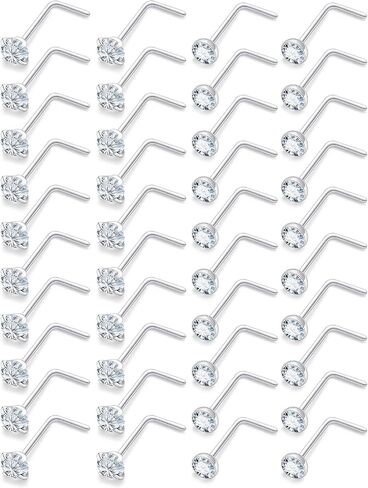 Vsnnsns 18G 20G 22G Nose Rings for Women 316L Surgical Stainless Steel L Shaped Nose Studs Screw Bone Nose Rings Piercings Nostril Piercing Diamond CZ 1.5mm 2mm 2.5mm 3mm 3.5mm 4mm Silver 40pcs in Kuwait