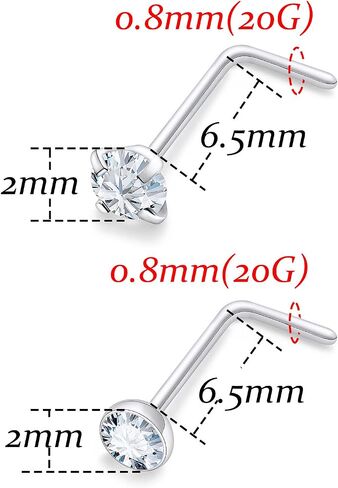 Vsnnsns 18G 20G 22G Nose Rings for Women 316L Surgical Stainless Steel L Shaped Nose Studs Screw Bone Nose Rings Piercings Nostril Piercing Diamond CZ 1.5mm 2mm 2.5mm 3mm 3.5mm 4mm Silver 40pcs in Kuwait