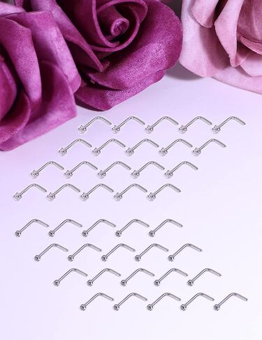 Vsnnsns 18G 20G 22G Nose Rings for Women 316L Surgical Stainless Steel L Shaped Nose Studs Screw Bone Nose Rings Piercings Nostril Piercing Diamond CZ 1.5mm 2mm 2.5mm 3mm 3.5mm 4mm Silver 40pcs in Kuwait