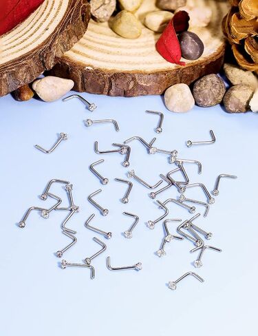 Vsnnsns 18G 20G 22G Nose Rings for Women 316L Surgical Stainless Steel L Shaped Nose Studs Screw Bone Nose Rings Piercings Nostril Piercing Diamond CZ 1.5mm 2mm 2.5mm 3mm 3.5mm 4mm Silver 40pcs in Kuwait