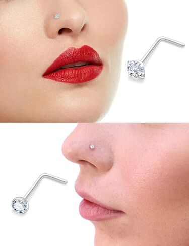 Vsnnsns 18G 20G 22G Nose Rings for Women 316L Surgical Stainless Steel L Shaped Nose Studs Screw Bone Nose Rings Piercings Nostril Piercing Diamond CZ 1.5mm 2mm 2.5mm 3mm 3.5mm 4mm Silver 40pcs in Kuwait