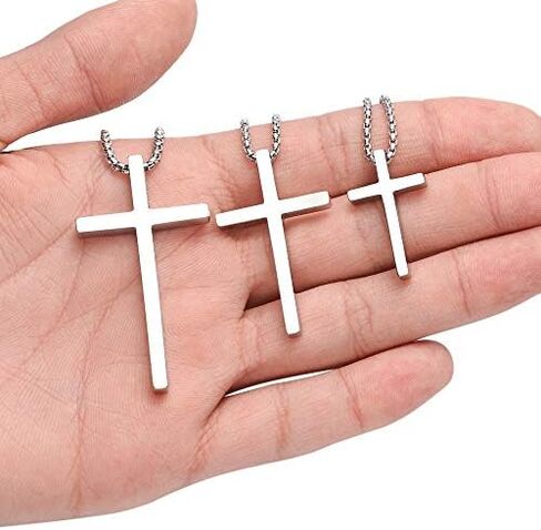 M MOOHAM Cross Necklace for Men, Silver Black Gold Stainless Steel Plain Cross Pendant Necklace for Men Box Chain 16-30 Inch in Saudi Arabia
