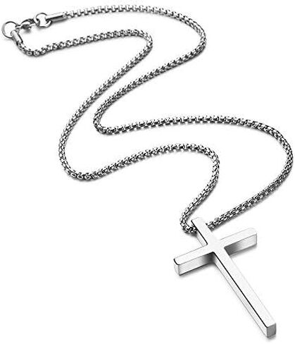 M MOOHAM Cross Necklace for Men, Silver Black Gold Stainless Steel Plain Cross Pendant Necklace for Men Box Chain 16-30 Inch in Saudi Arabia