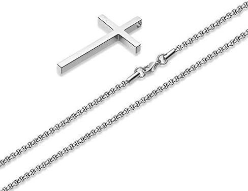 M MOOHAM Cross Necklace for Men, Silver Black Gold Stainless Steel Plain Cross Pendant Necklace for Men Box Chain 16-30 Inch in Saudi Arabia
