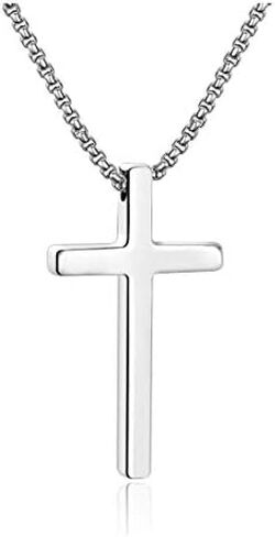 M MOOHAM Cross Necklace for Men, Silver Black Gold Stainless Steel Plain Cross Pendant Necklace for Men Box Chain 16-30 Inch in Saudi Arabia