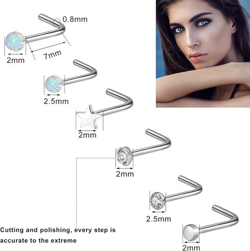 حلقات الأنف من ONESING للنساء، مجوهرات ثقب الأنف، حلقات الأنف الفضية، 20 جرام، حلقات الأنف الجراحية، حلقات الأنف، حلقات الأنف على شكل حرف L، مسمار من الفولاذ المقاوم للصدأ، ثقب الأنف للنساء والرجال in Kuwait