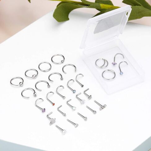 حلقات الأنف من ONESING للنساء، مجوهرات ثقب الأنف، حلقات الأنف الفضية، 20 جرام، حلقات الأنف الجراحية، حلقات الأنف، حلقات الأنف على شكل حرف L، مسمار من الفولاذ المقاوم للصدأ، ثقب الأنف للنساء والرجال in Kuwait