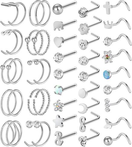 ONESING Nose Rings for Women Nose Piercing Jewelry Silver Nose Rings Studs 20G Surgical Nose Rings Hoops Nose Rings L Shaped Studs Screw Stainless Steel Nose Piercings for Women Men in Kuwait