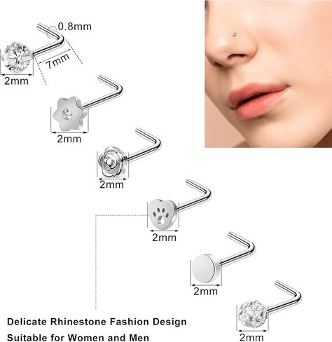 ONESING Nose Rings for Women Nose Piercing Jewelry Silver Nose Rings Studs 20G Surgical Nose Rings Hoops Nose Rings L Shaped Studs Screw Stainless Steel Nose Piercings for Women Men in Kuwait
