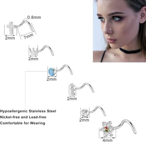 ONESING Nose Rings for Women Nose Piercing Jewelry Silver Nose Rings Studs 20G Surgical Nose Rings Hoops Nose Rings L Shaped Studs Screw Stainless Steel Nose Piercings for Women Men in Kuwait