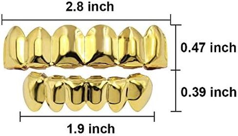 24K Plated Gold Grillz for Men and Women - Mouth Top & Bottom Hip Hop Teeth Grills Set with 2 Extra Molding Bars, Gold Grills for Teeth Rapper Costume Cosplay in Kuwait