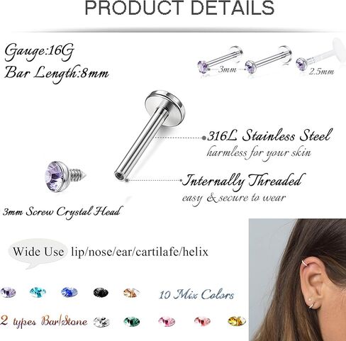 Jstyle 20-30 قطعة 16 جرام للأمام هيليكس غضروف Tragus أقراط داخلية مترابطة الشفاه مونرو حلقة الحديد الجسم ثقب المجوهرات in Saudi Arabia