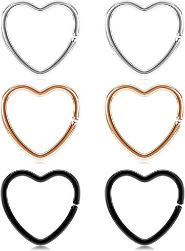 vcmart Daith Rook Snug Tragus Piercing Earrings Stainless Steel 20G Heart-Shaped Ear Cartilage Ring Body Jewelry 3/8"(10mm) 5/16"(8mm) in Saudi Arabia