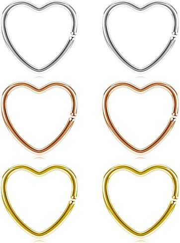vcmart Daith Rook Snug Tragus Piercing Earrings Stainless Steel 20G Heart-Shaped Ear Cartilage Ring Body Jewelry 3/8"(10mm) 5/16"(8mm) in Saudi Arabia