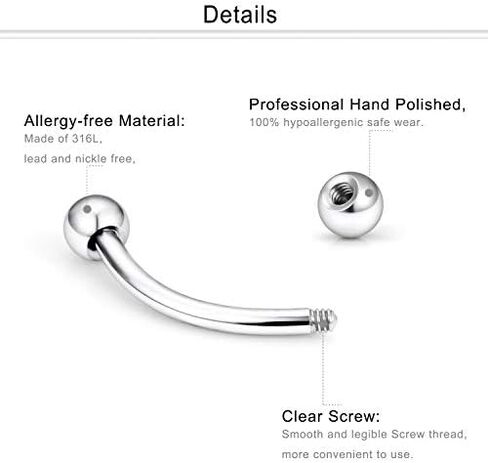Dyknasz 6-12 Pcs 16G Stainless Steel Eyebrow Piercing Rings Clear CZ Curved Barbell Helix Daith Piercing Body Jewelry for Women Men in Kuwait