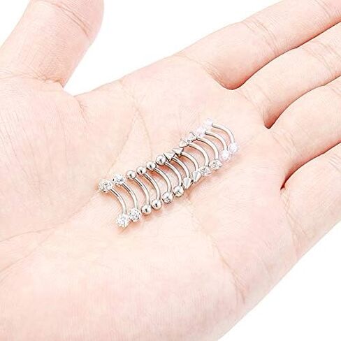 Dyknasz 6-12 Pcs 16G Stainless Steel Eyebrow Piercing Rings Clear CZ Curved Barbell Helix Daith Piercing Body Jewelry for Women Men in Kuwait