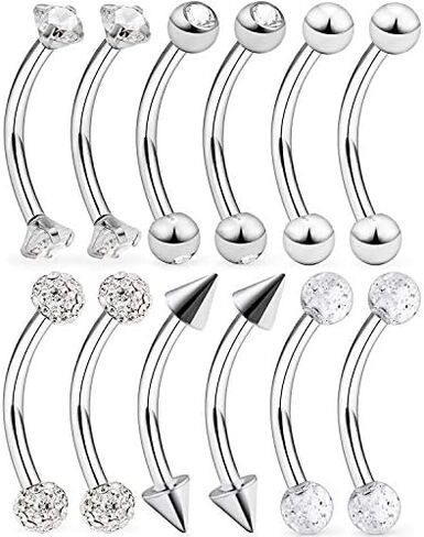 Dyknasz 6-12 Pcs 16G Stainless Steel Eyebrow Piercing Rings Clear CZ Curved Barbell Helix Daith Piercing Body Jewelry for Women Men in Kuwait