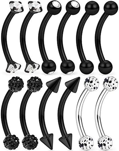 Dyknasz 6-12 Pcs 16G Stainless Steel Eyebrow Piercing Rings Clear CZ Curved Barbell Helix Daith Piercing Body Jewelry for Women Men in Kuwait