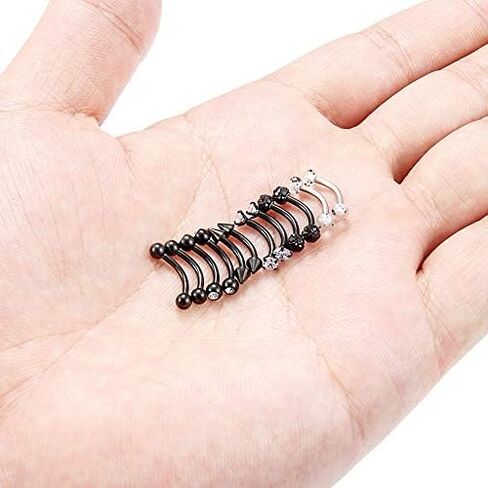 Dyknasz 6-12 Pcs 16G Stainless Steel Eyebrow Piercing Rings Clear CZ Curved Barbell Helix Daith Piercing Body Jewelry for Women Men in Kuwait