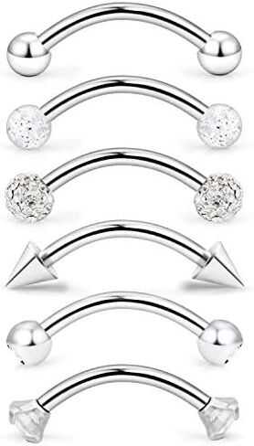 Dyknasz 6-12 Pcs 16G Stainless Steel Eyebrow Piercing Rings Clear CZ Curved Barbell Helix Daith Piercing Body Jewelry for Women Men in Kuwait