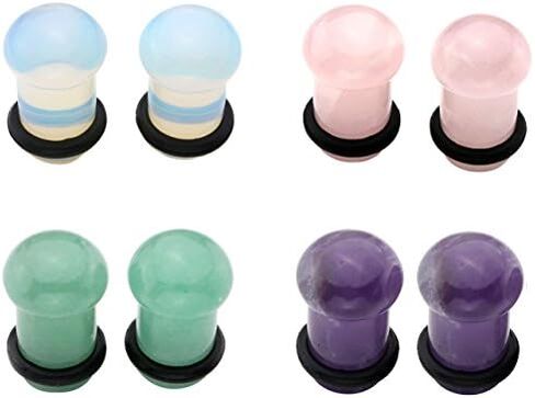 Jovivi Set of 4 Pairs Single Flare Natural Semi-Precious Stone Mushroom Saddle Plugs with O-Ring Stretcher Expander Gauges Kit 2G-5/8 in Saudi Arabia
