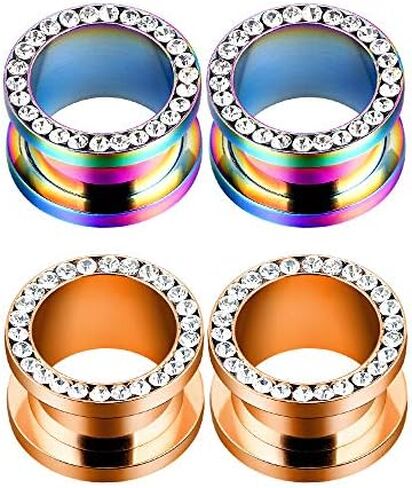 Longbeauty 2Pcs/4Pcs Black and Silver Stainless Steel with Zircon Ear Tunnels Expander Plugs Stretcher 8g-9/16 in Saudi Arabia