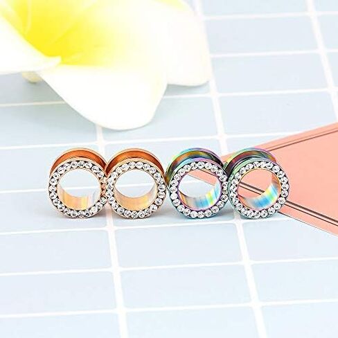 Longbeauty 2Pcs/4Pcs Black and Silver Stainless Steel with Zircon Ear Tunnels Expander Plugs Stretcher 8g-9/16 in Saudi Arabia