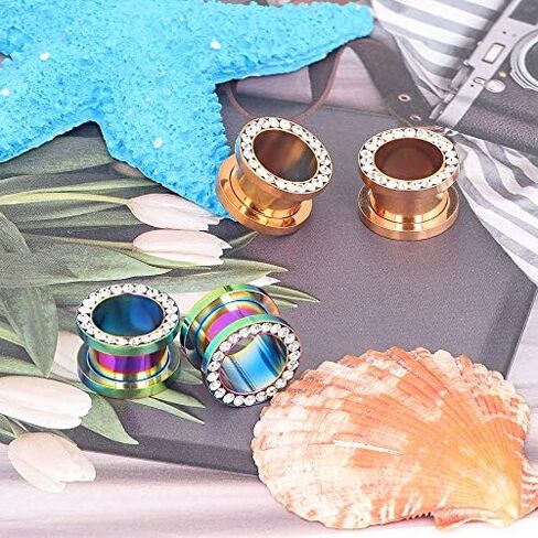 Longbeauty 2Pcs/4Pcs Black and Silver Stainless Steel with Zircon Ear Tunnels Expander Plugs Stretcher 8g-9/16 in Saudi Arabia