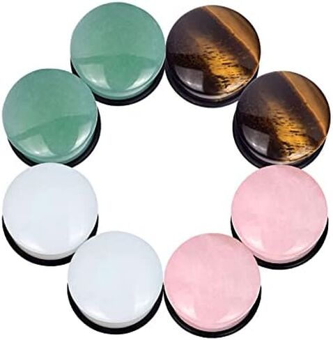 Oyaface 8 PCS Natural Stone Ear Plugs Set Piercing Gauges Black Pink Blue White in Saudi Arabia