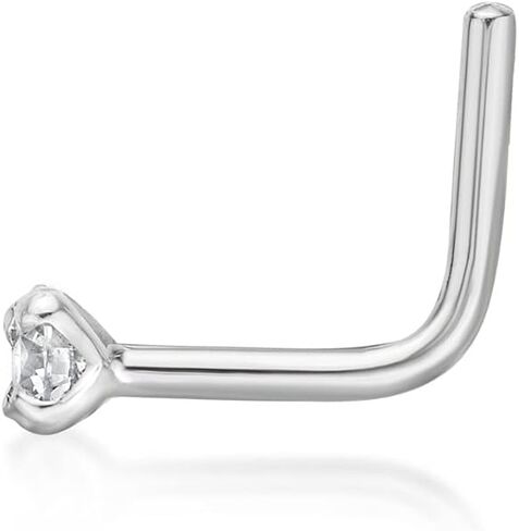 0.01 to 0.07 Carat Lab Grown Diamond L-Shaped Nose Ring in 14k White or Yellow Gold (D-E, VVS1-VVS2 to I2-I3, cttw) 20 Gauge Nose Ring 1.3 to 2.7 mm by Lavari Jewelers in Saudi Arabia