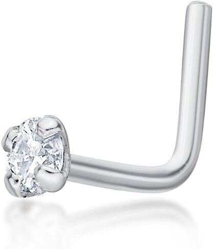 0.01 to 0.07 Carat Lab Grown Diamond L-Shaped Nose Ring in 14k White or Yellow Gold (D-E, VVS1-VVS2 to I2-I3, cttw) 20 Gauge Nose Ring 1.3 to 2.7 mm by Lavari Jewelers in Saudi Arabia