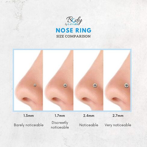 0.01 to 0.07 Carat Lab Grown Diamond L-Shaped Nose Ring in 14k White or Yellow Gold (D-E, VVS1-VVS2 to I2-I3, cttw) 20 Gauge Nose Ring 1.3 to 2.7 mm by Lavari Jewelers in Saudi Arabia