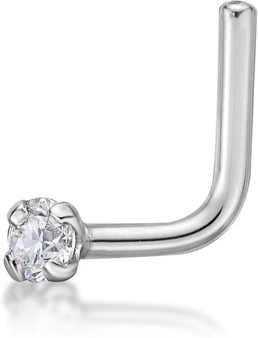 0.01 to 0.07 Carat Lab Grown Diamond L-Shaped Nose Ring in 14k White or Yellow Gold (D-E, VVS1-VVS2 to I2-I3, cttw) 20 Gauge Nose Ring 1.3 to 2.7 mm by Lavari Jewelers in Saudi Arabia