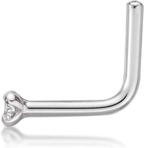 0.01 to 0.07 Carat Lab Grown Diamond L-Shaped Nose Ring in 14k White or Yellow Gold (D-E, VVS1-VVS2 to I2-I3, cttw) 20 Gauge Nose Ring 1.3 to 2.7 mm by Lavari Jewelers in Saudi Arabia