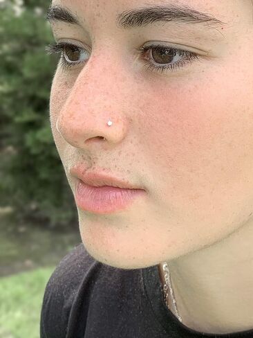 0.01 to 0.07 Carat Lab Grown Diamond L-Shaped Nose Ring in 14k White or Yellow Gold (D-E, VVS1-VVS2 to I2-I3, cttw) 20 Gauge Nose Ring 1.3 to 2.7 mm by Lavari Jewelers in Saudi Arabia